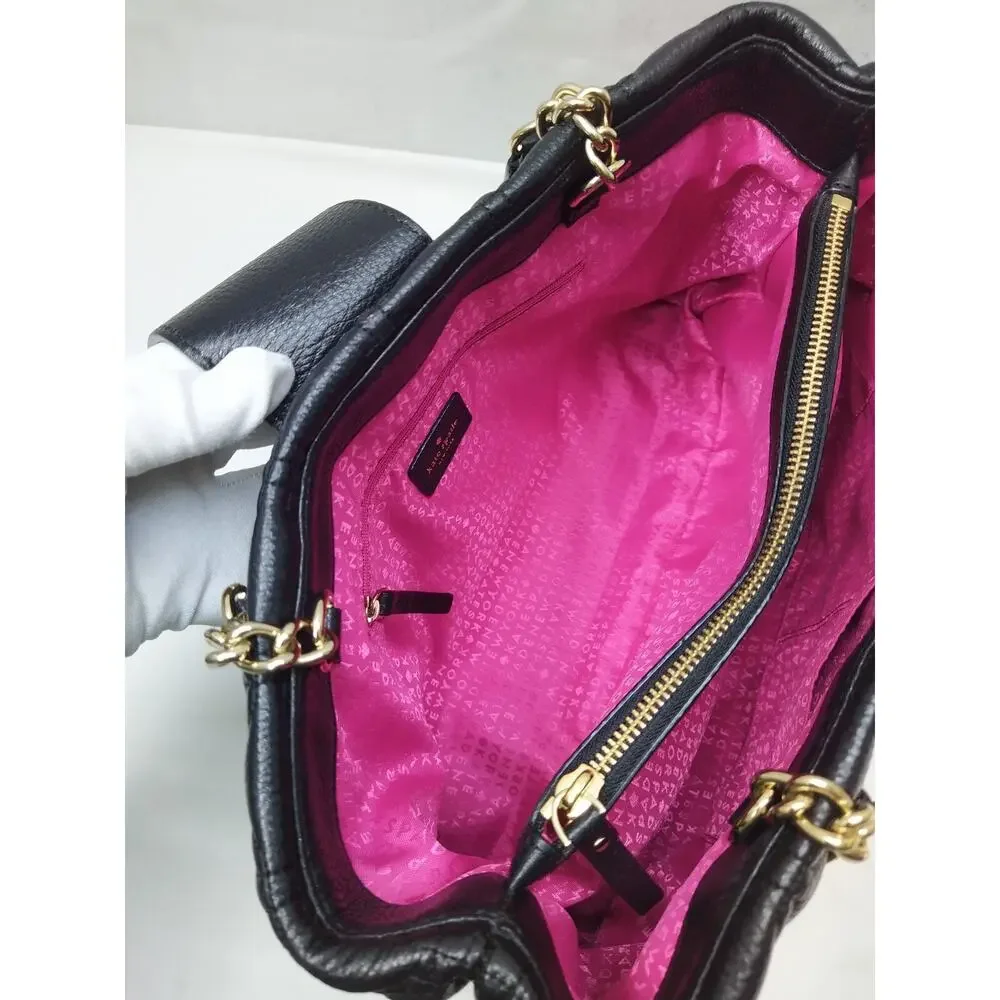 Kate Spade Black Leather Quilted Chain Strap Turnlock Satchel Shoulder Bag